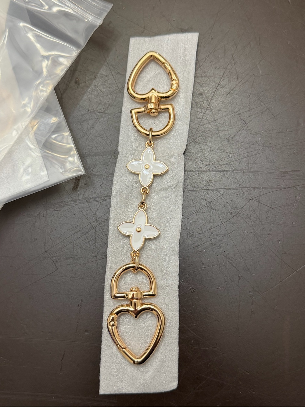 Gold and White Heart Charm purse chain extender- Women Accessories